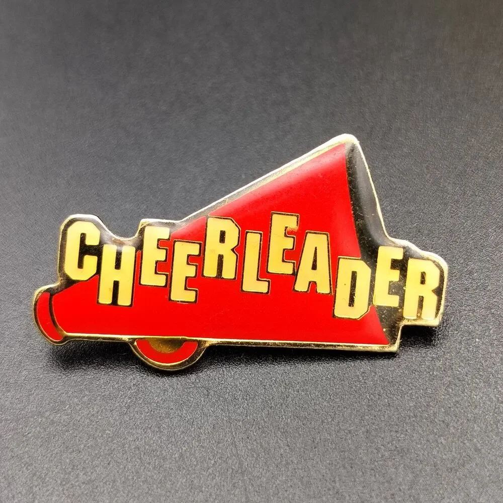 CHEERLEADER Megaphone Pinback Pin Brooch Red Gold Anderson's Collectible